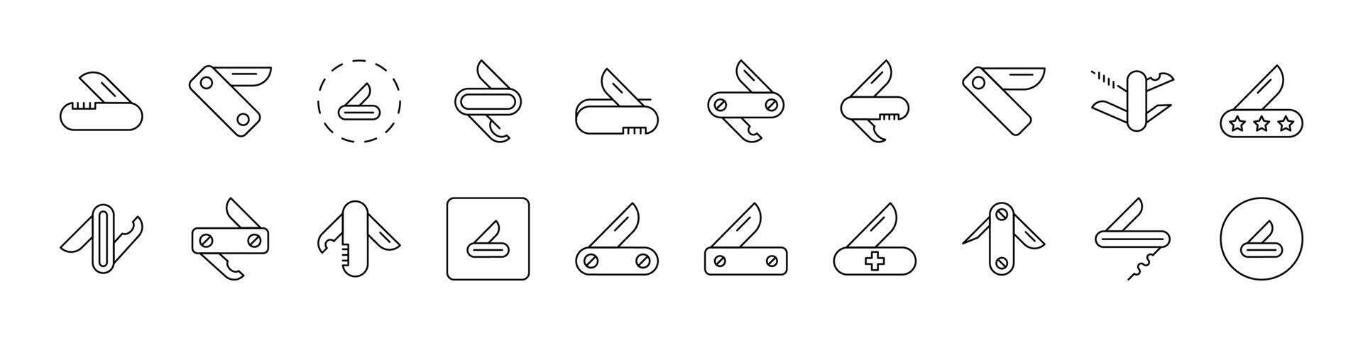 Set of Camping Related Line Icons. Folding Knife Outline Signs for Graphic and Web Design, Apps, Adverts, Various Cards vector