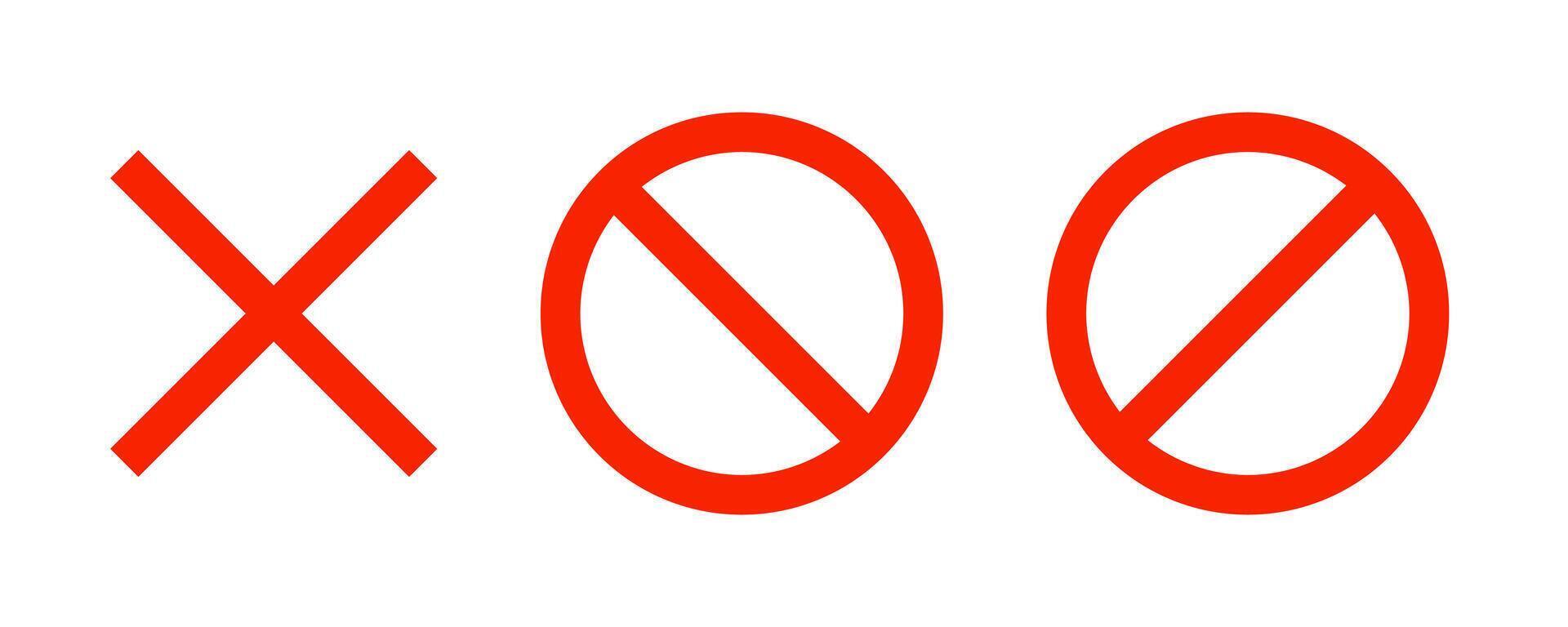 Cross mark icon. Stop mark icon set. Crossed and forbidden sign. Restrict entry ban prohibition and delete symbol vector