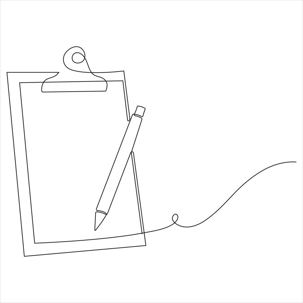 Continuous one line drawing of clipboard with checklist illustration vector