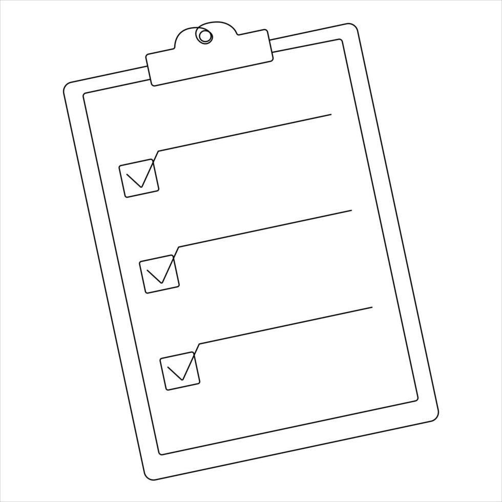 Simple continuous oneline art drawing of Checklist on a Clipboard line art isolated vector
