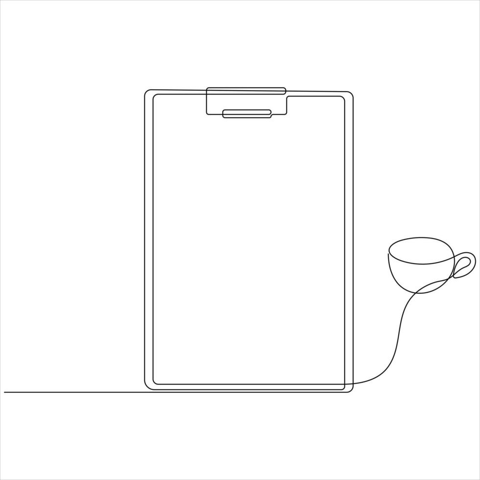 Clipboard and Coffee Cup A Minimalist continuous line art illustration vector