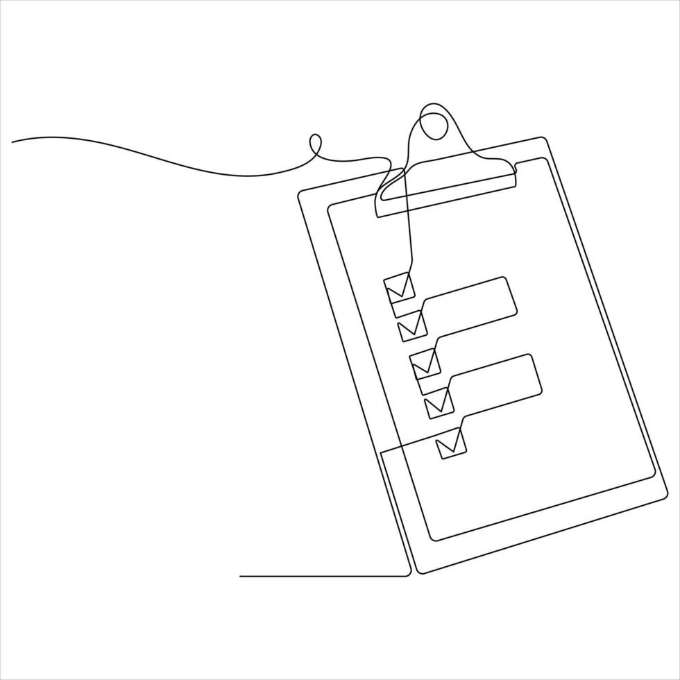 Simple continuous oneline art drawing Checklist on a Clipboard vector
