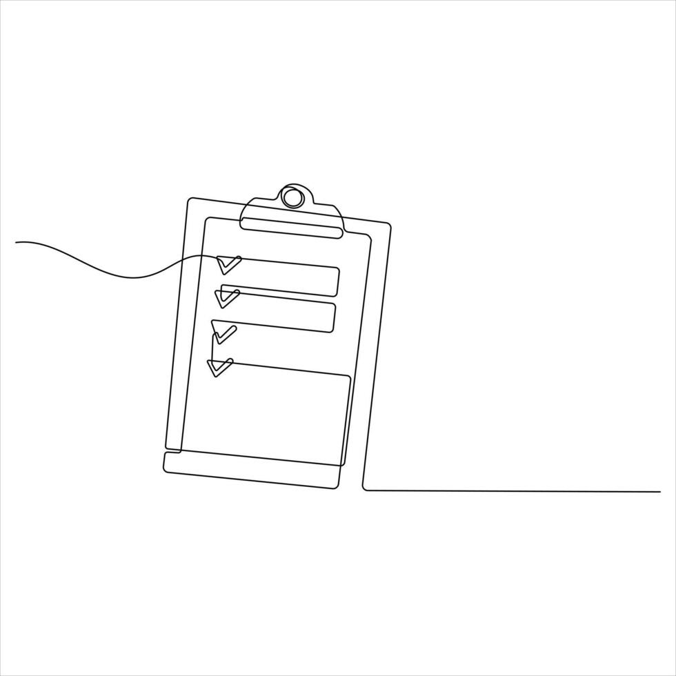 Simple continuous oneline art drawing of Checklist on a Clipboard isolated vector
