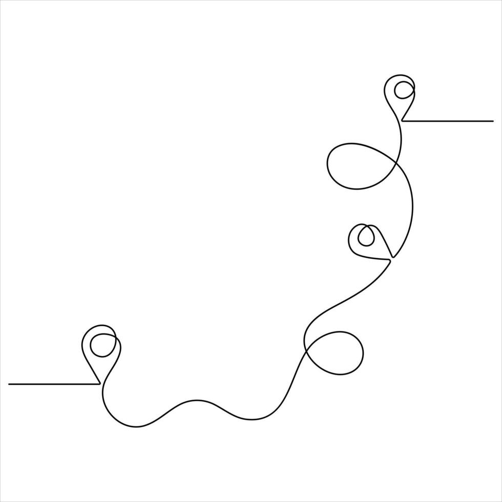Abstract Route Map with Location Markers continuous line art vector