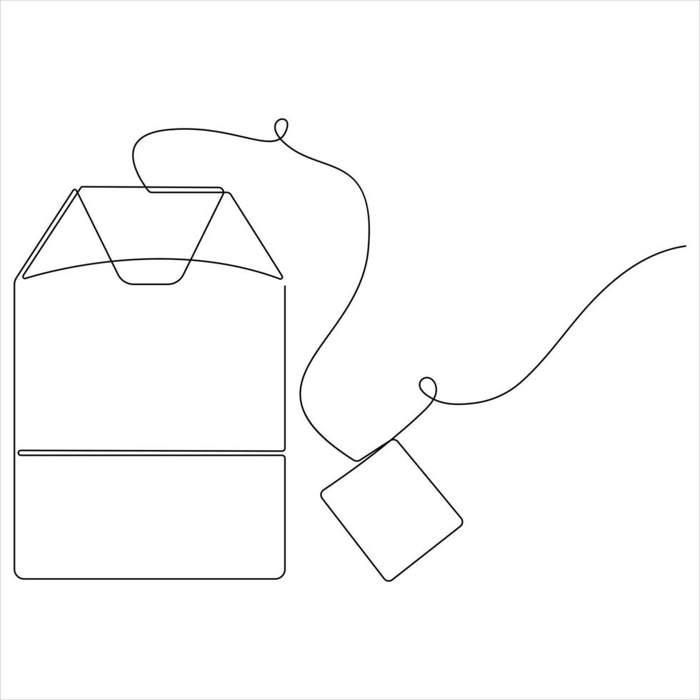 One continuous line Illustration of a paper Tea bag Warm Herbal Drink for a Refreshing Morning vector