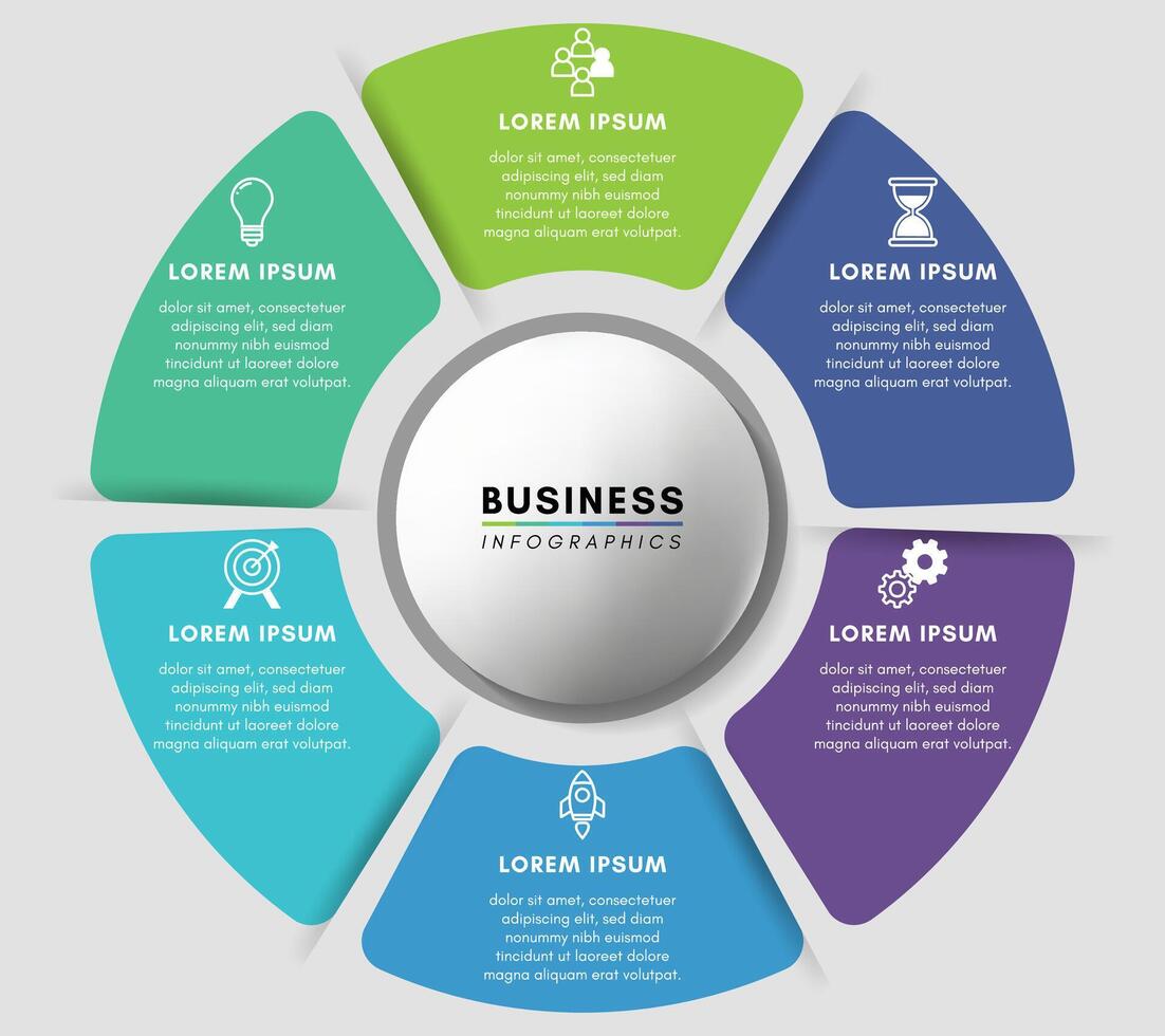 Circular infographics design template, business plan with 6 steps vector