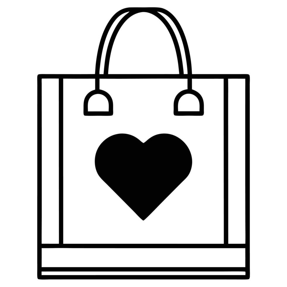 Minimalist Outline of a Shopping Bag with a Heart Symbol in the Center vector