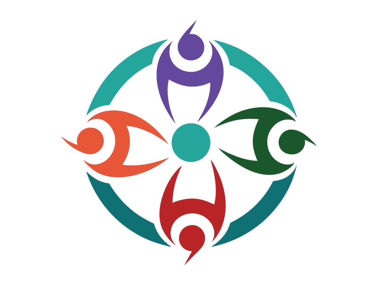 Abstract Circle Logo Design with Four Colorful Figures and Central Dot vector