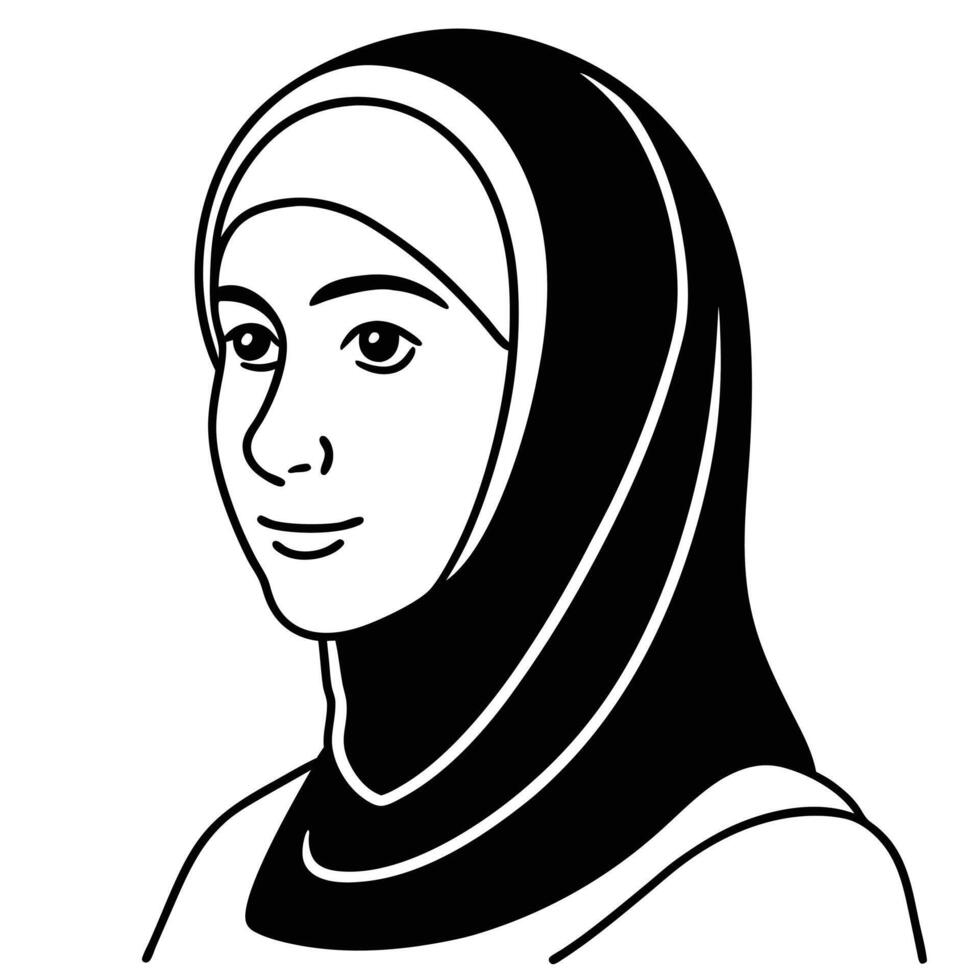 Simple Black and White Illustration of a Woman Wearing a Hijab vector