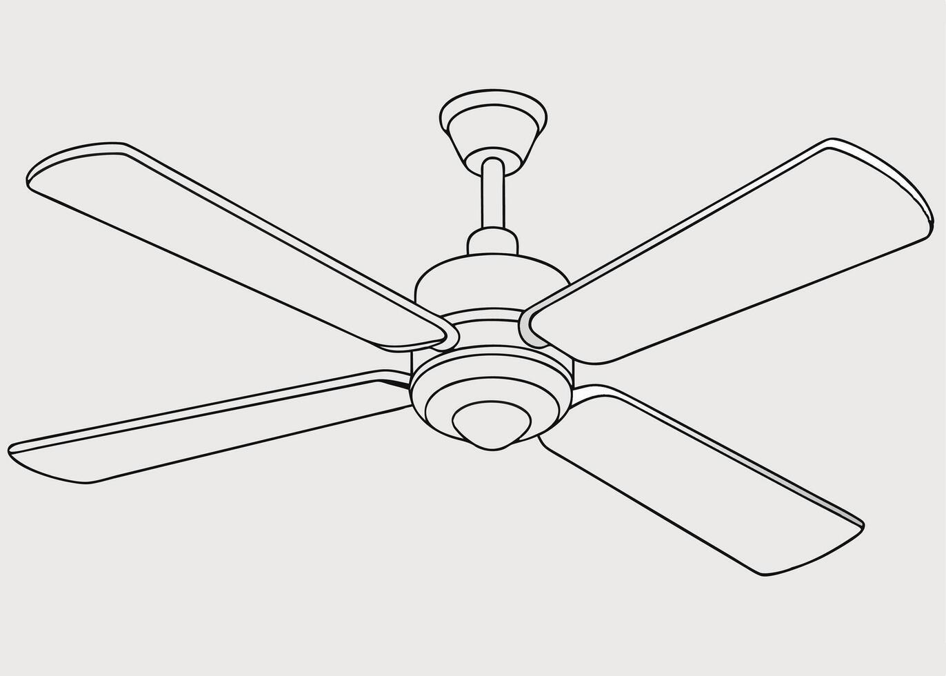 Four Blade Ceiling Fan Illustration with Simple Line Art Style vector