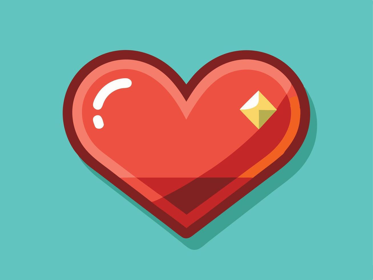 Stylized Red Heart with Glossy Highlights on a Teal Background vector