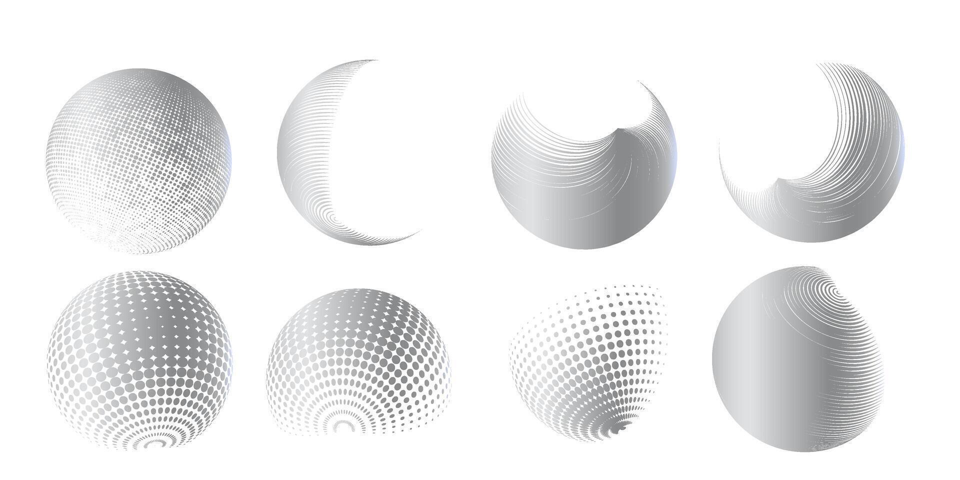set of halftone rounded 3d figures. vector
