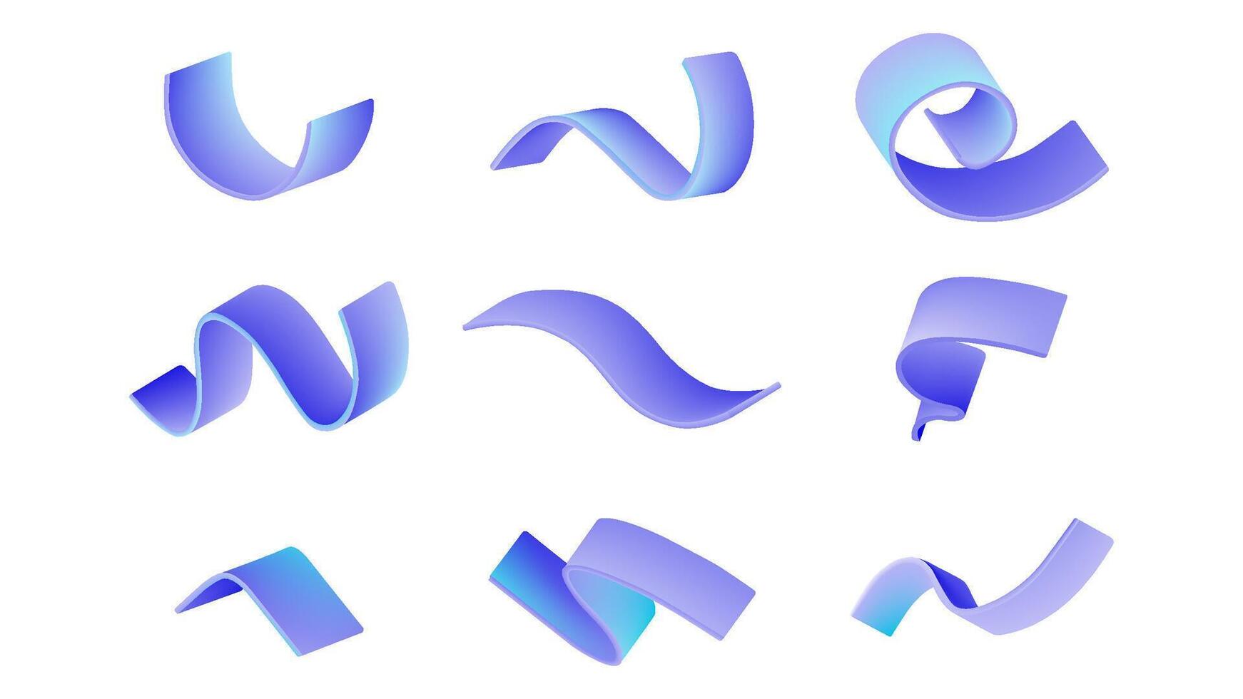 Blue gradient wave with abstract ribbon. Dynamic 3D confetti in motion. Fluid hologram swirl element with multicolor texture. Modern party banner with futuristic for trendy celebration design vector