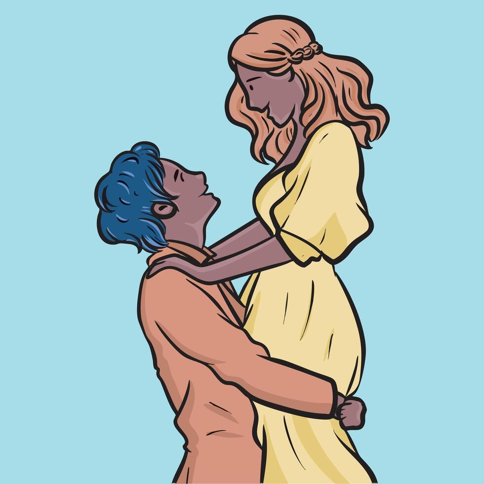 cute dark skinned couple looking at each other and laughing vector