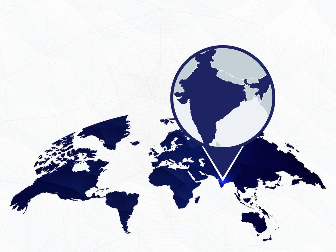 India detailed map highlighted on blue rounded World Map. vector