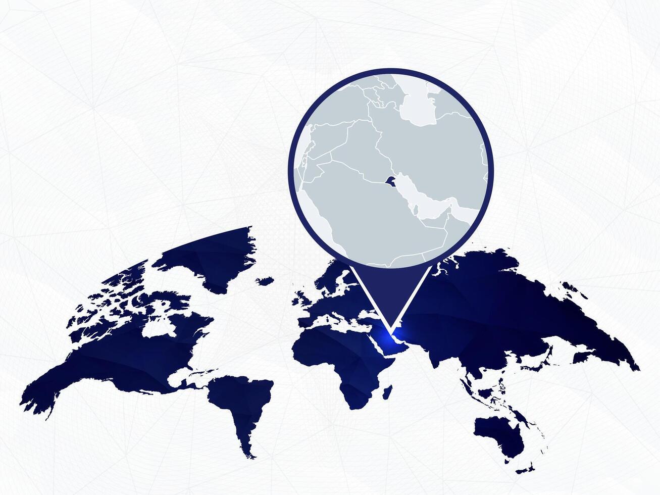 Kuwait detailed map highlighted on blue rounded World Map. vector