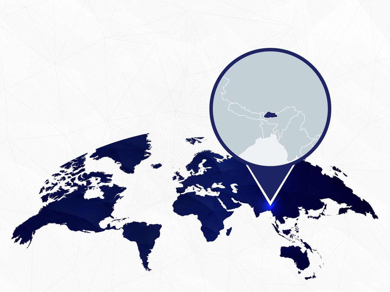 Bhutan detailed map highlighted on blue rounded World Map. vector