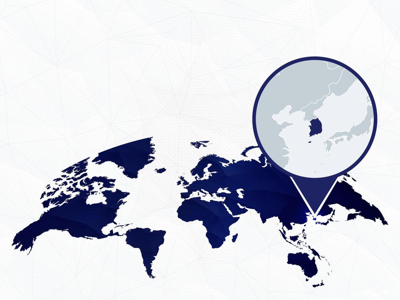 South Korea detailed map highlighted on blue rounded World Map. vector
