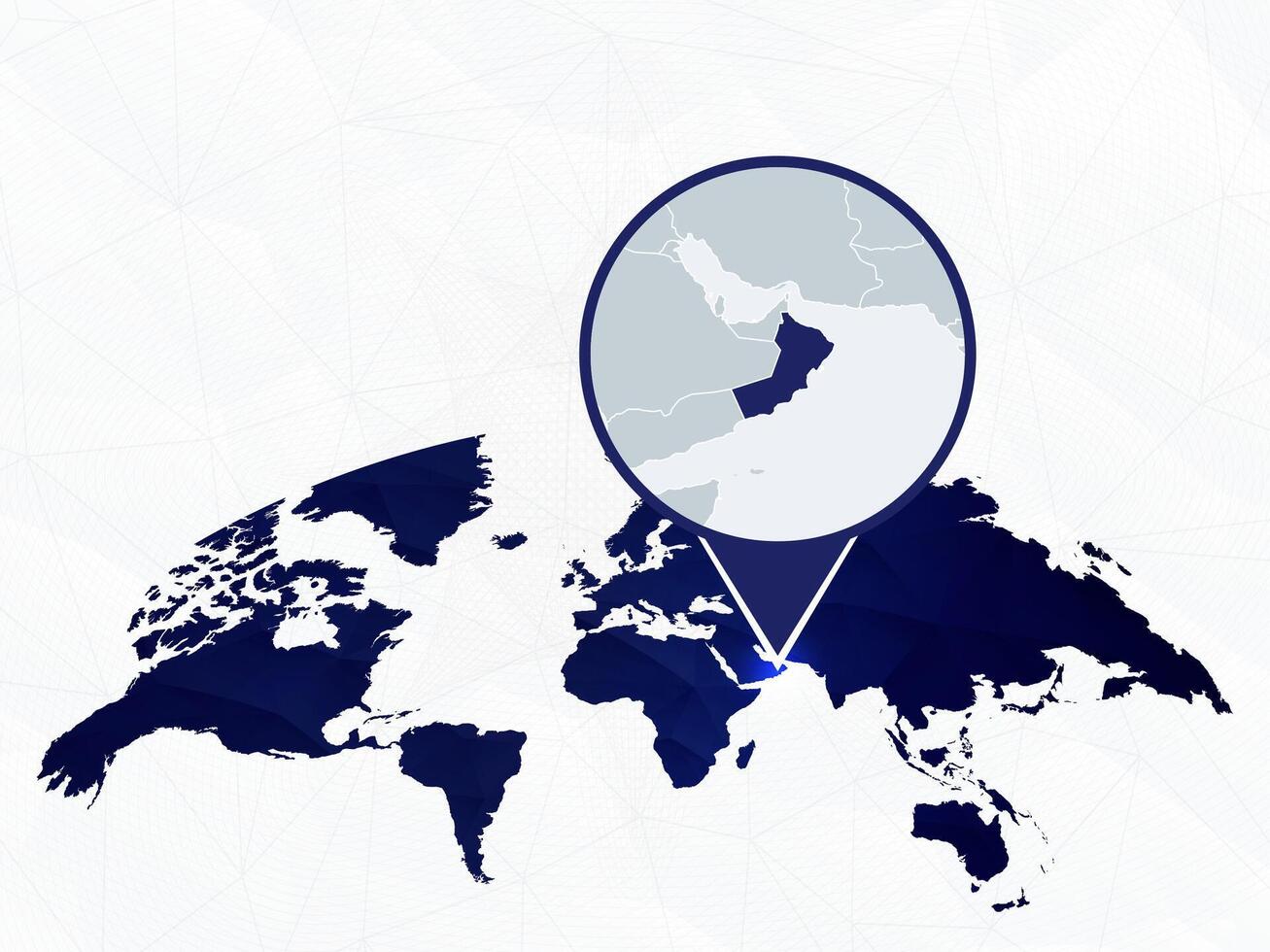 Oman detailed map highlighted on blue rounded World Map. vector