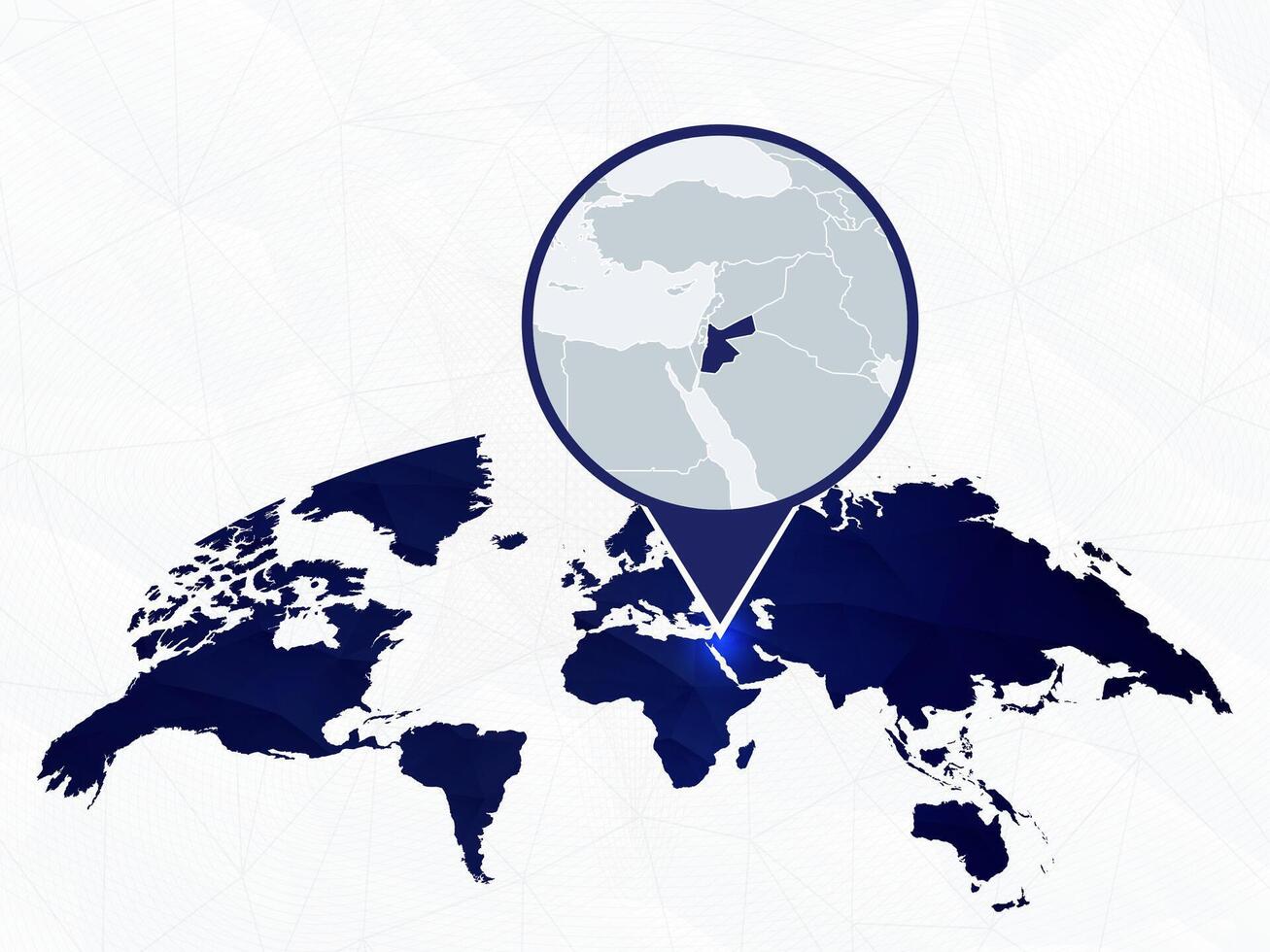 Jordan detailed map highlighted on blue rounded World Map. vector