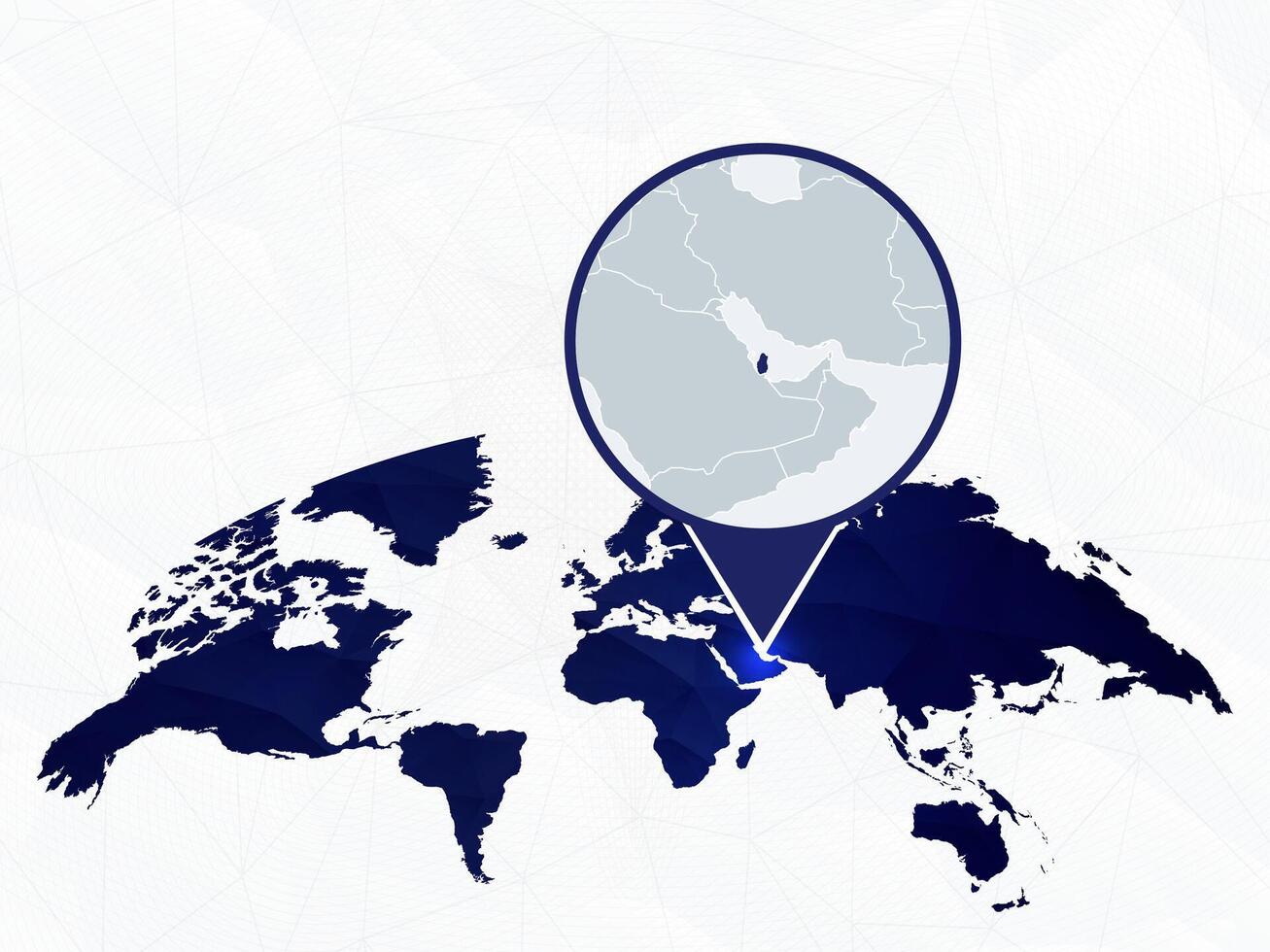 Qatar detailed map highlighted on blue rounded World Map. vector
