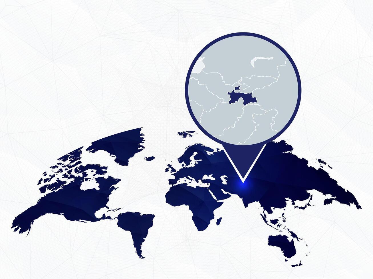 Tajikistan detailed map highlighted on blue rounded World Map. vector
