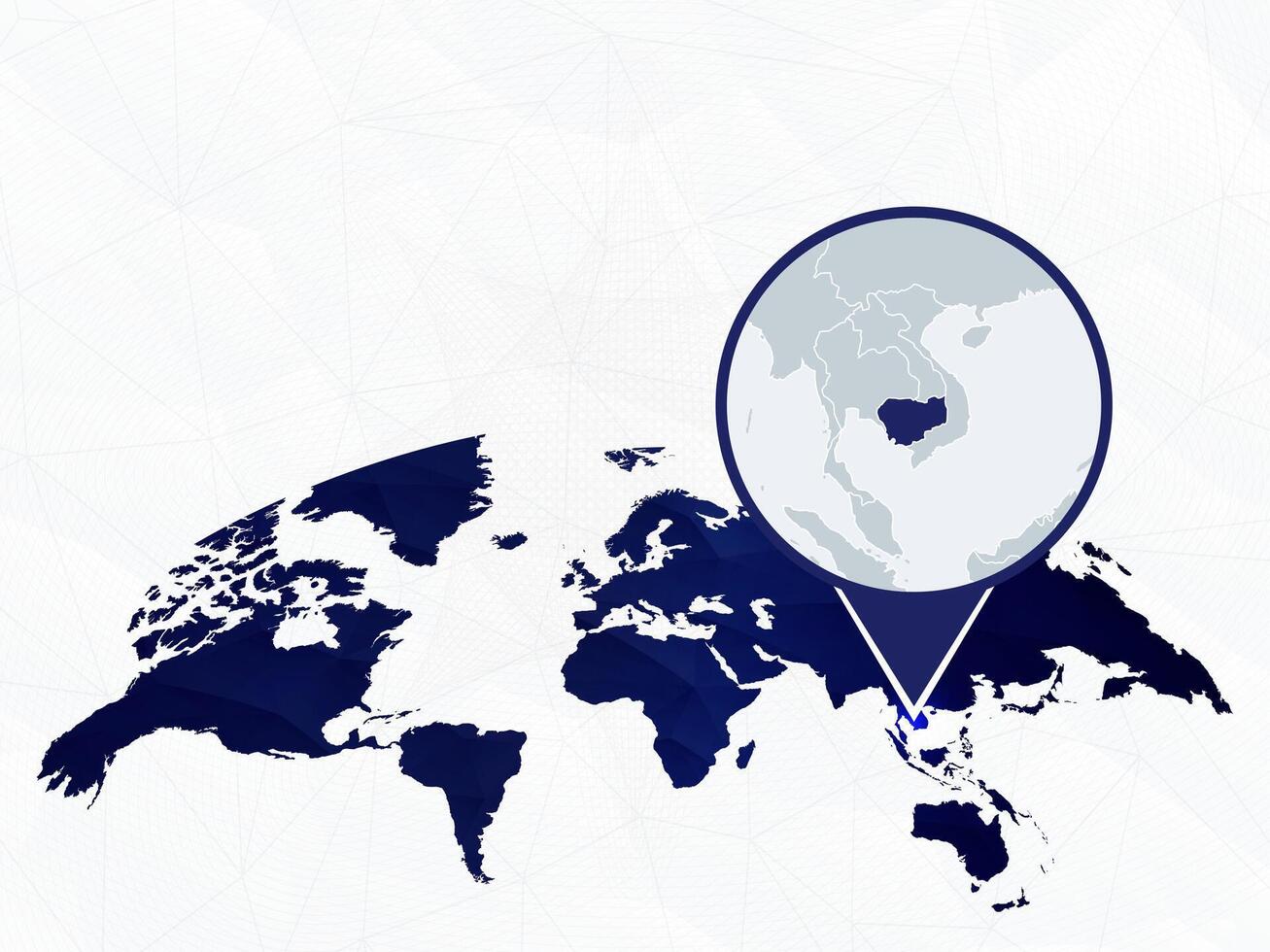 Cambodia detailed map highlighted on blue rounded World Map. vector