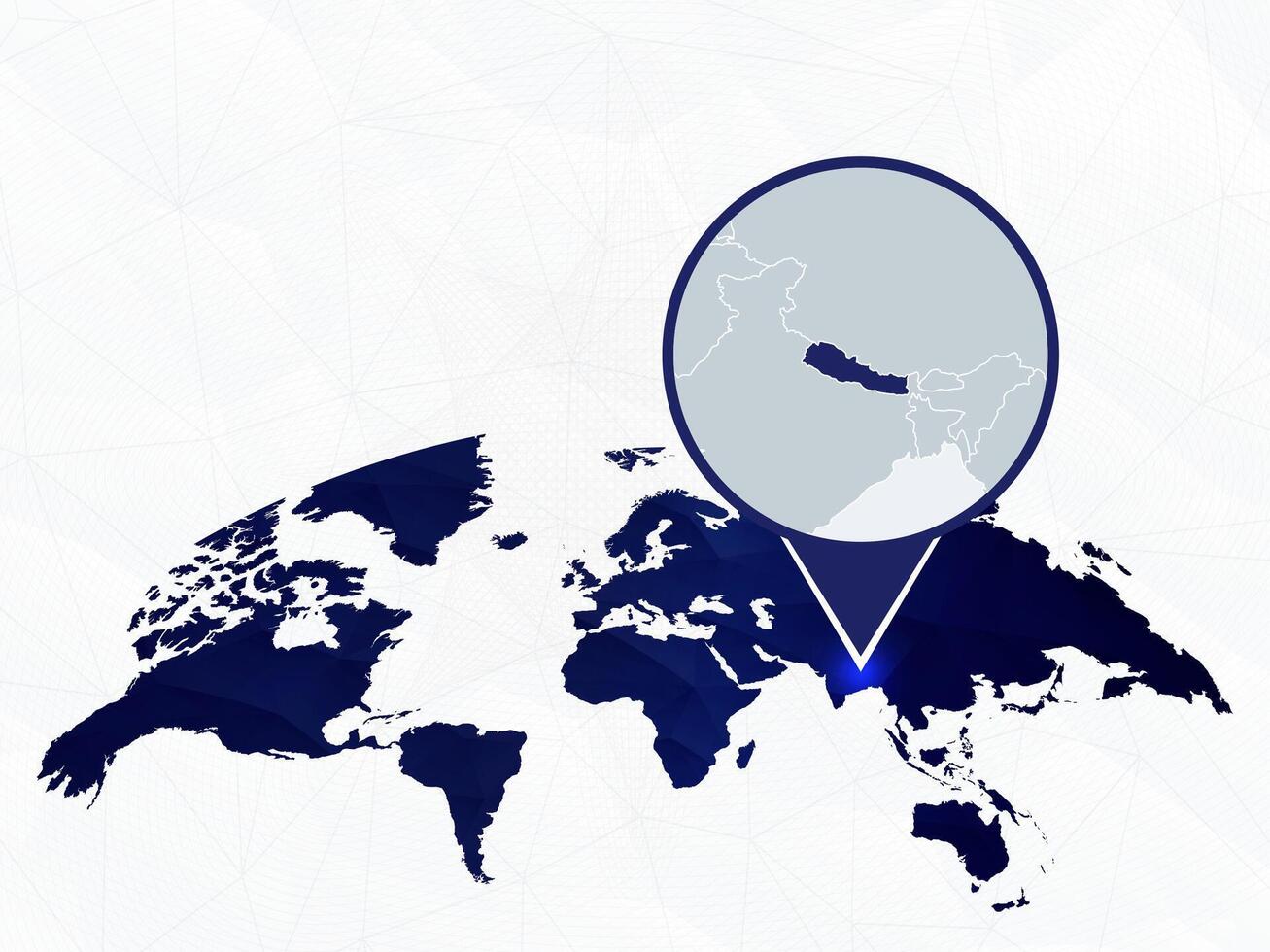 Nepal detailed map highlighted on blue rounded World Map. vector