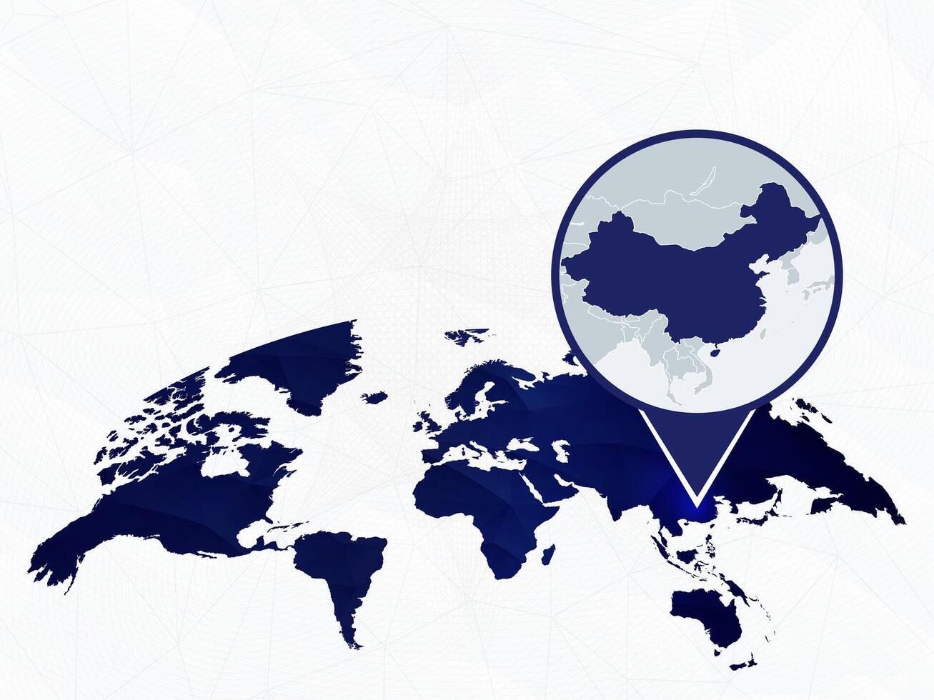 China detailed map highlighted on blue rounded World Map. vector
