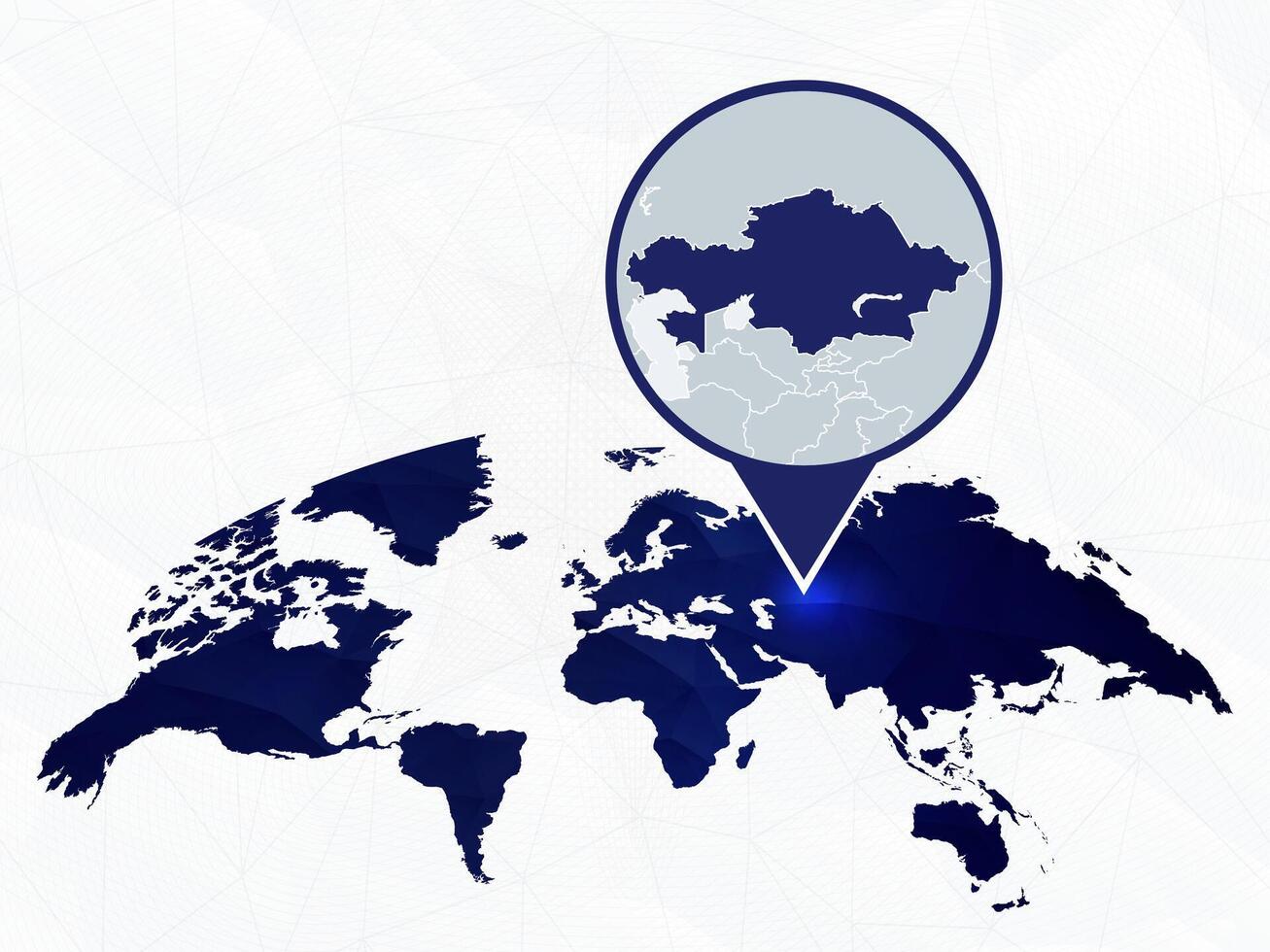 Kazakhstan detailed map highlighted on blue rounded World Map. vector