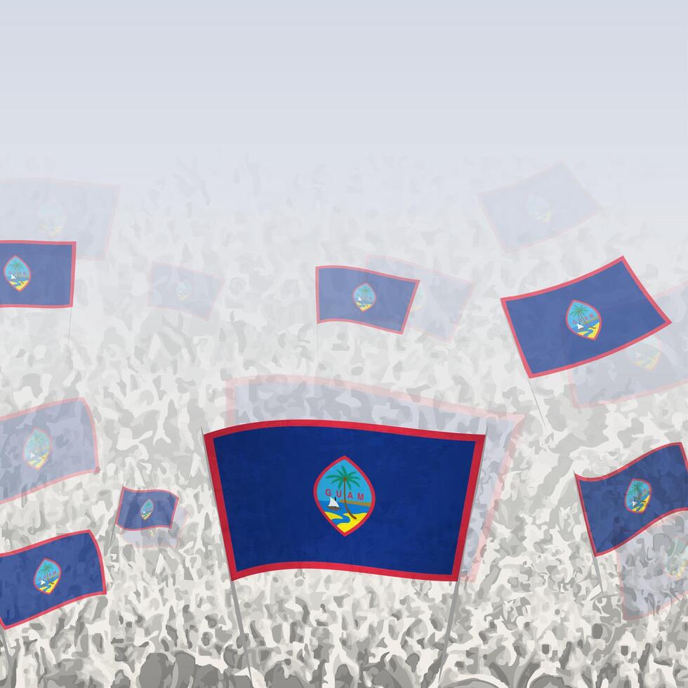 Crowd of people waving flag of Guam square graphic for social media and news. vector