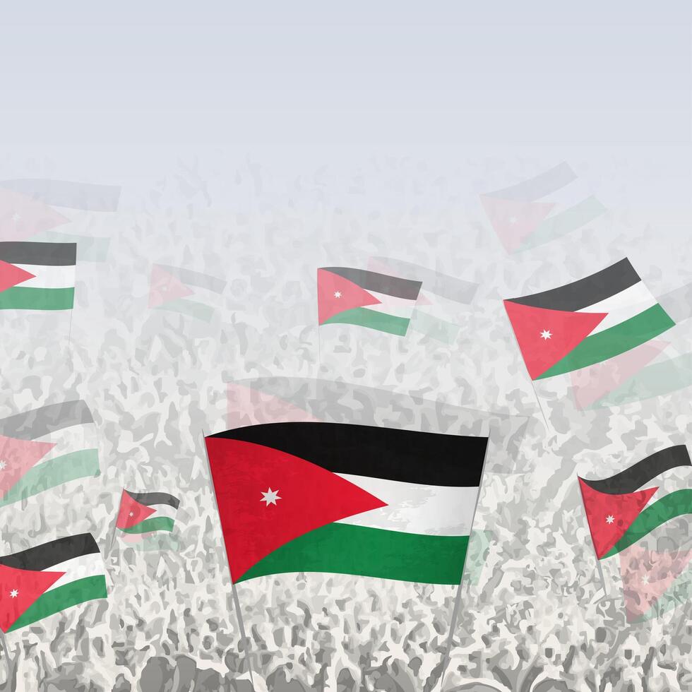 Crowd of people waving flag of Jordan square graphic for social media and news. vector