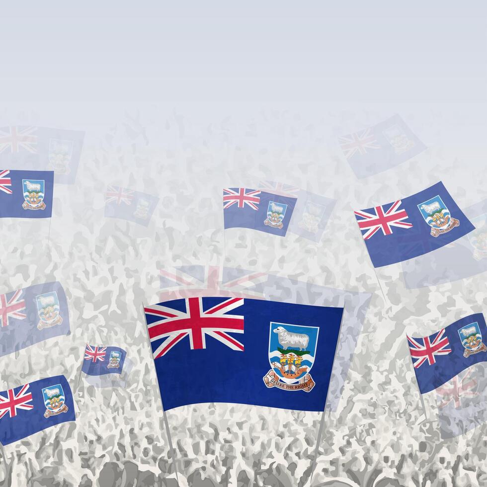 Crowd of people waving flag of Falkland Islands square graphic for social media and news. vector