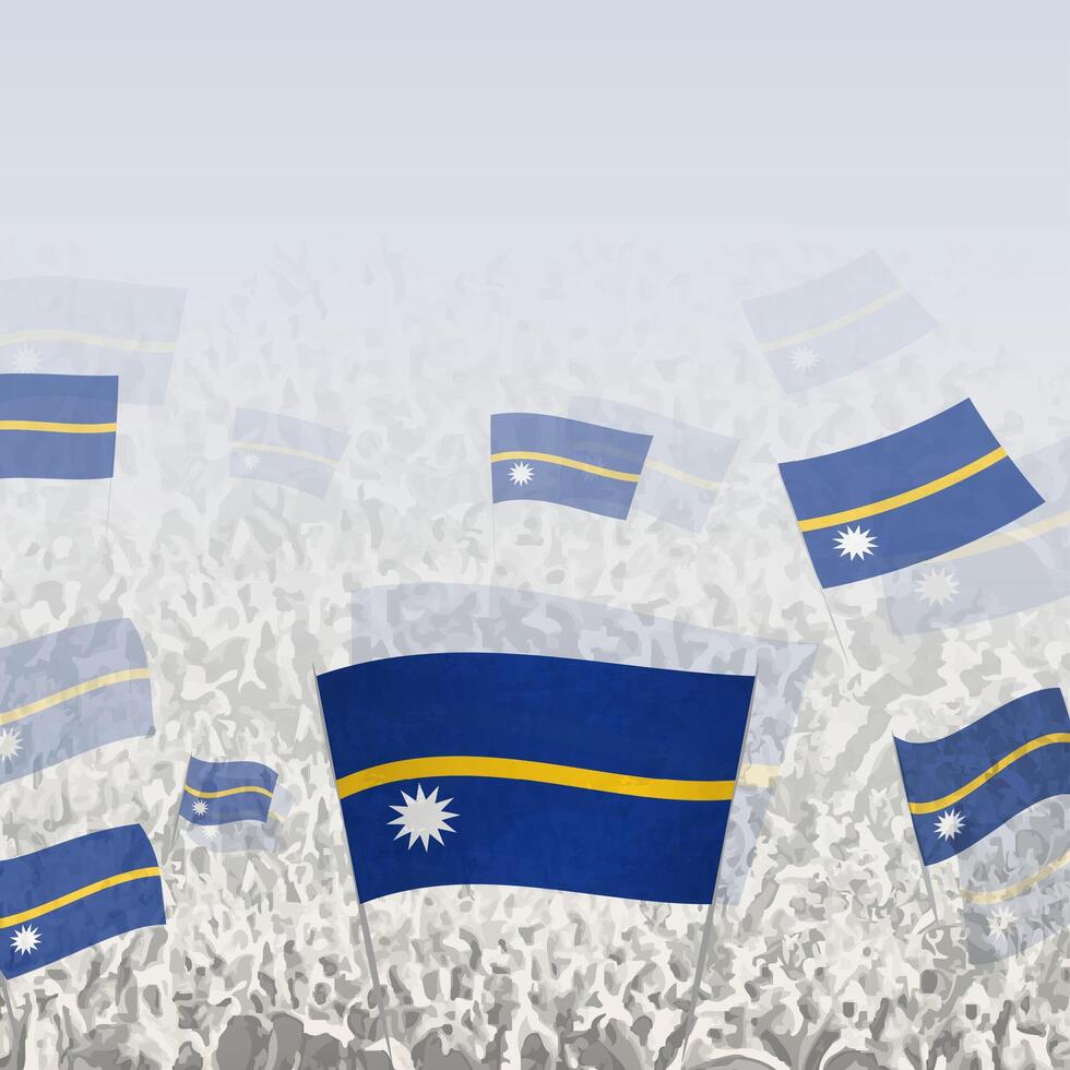 Crowd of people waving flag of Nauru square graphic for social media and news. vector