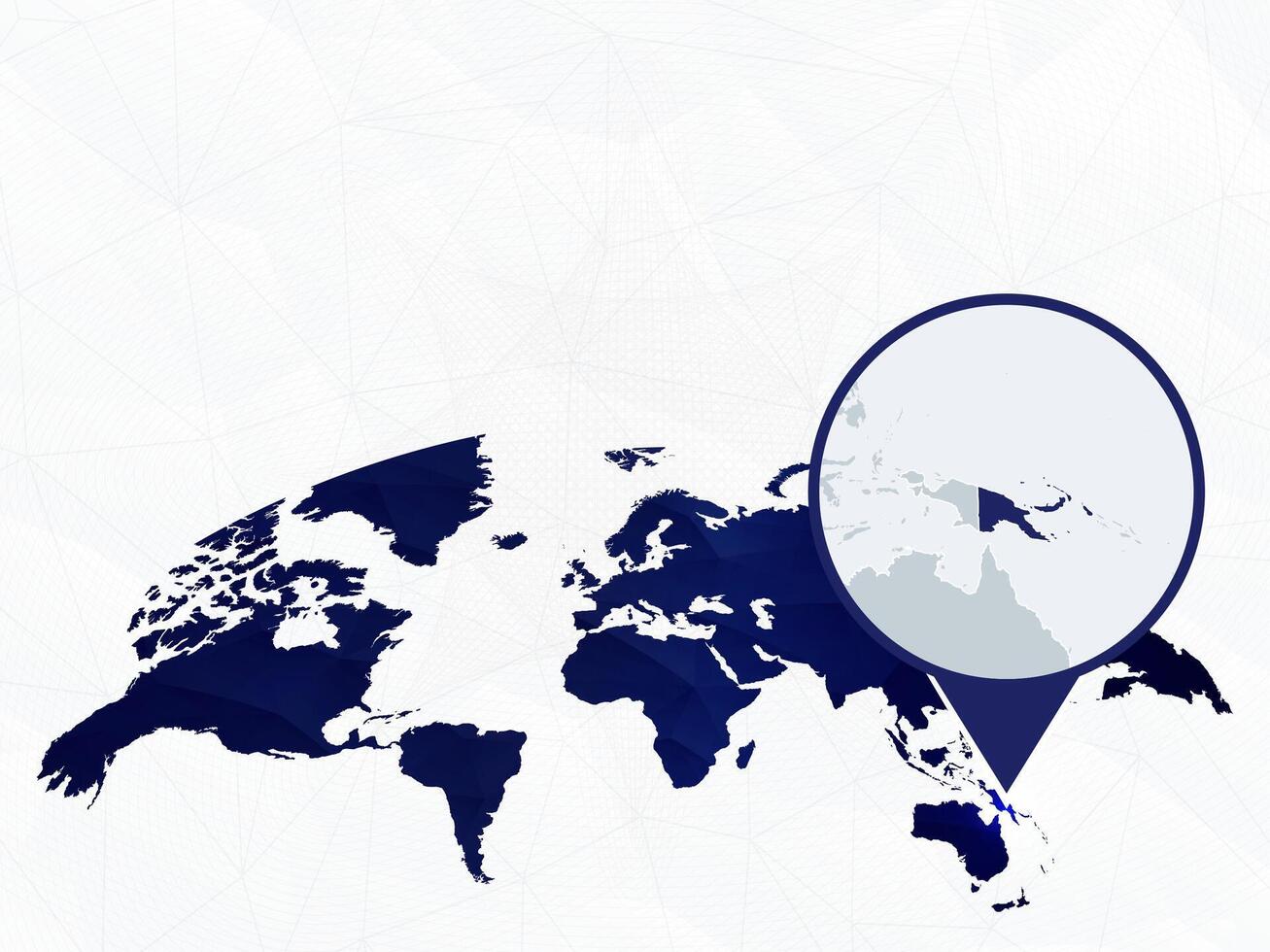Papua New Guinea detailed map highlighted on blue rounded World Map. vector