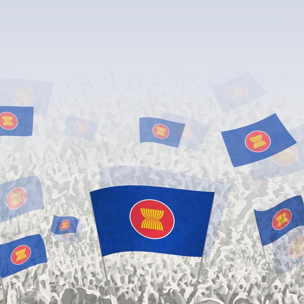 Crowd of people waving flag of ASEAN square graphic for social media and news. vector