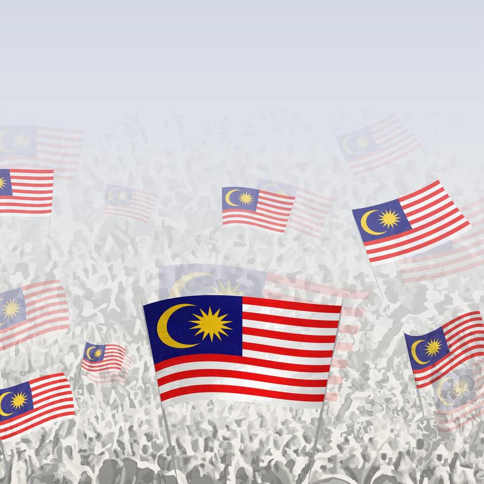 Crowd of people waving flag of Malaysia square graphic for social media and news. vector