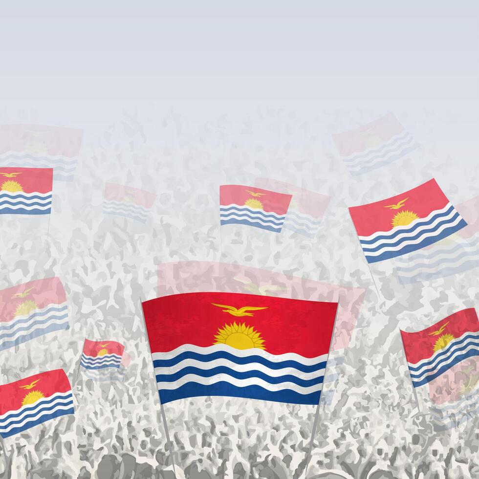 Crowd of people waving flag of Kiribati square graphic for social media and news. vector