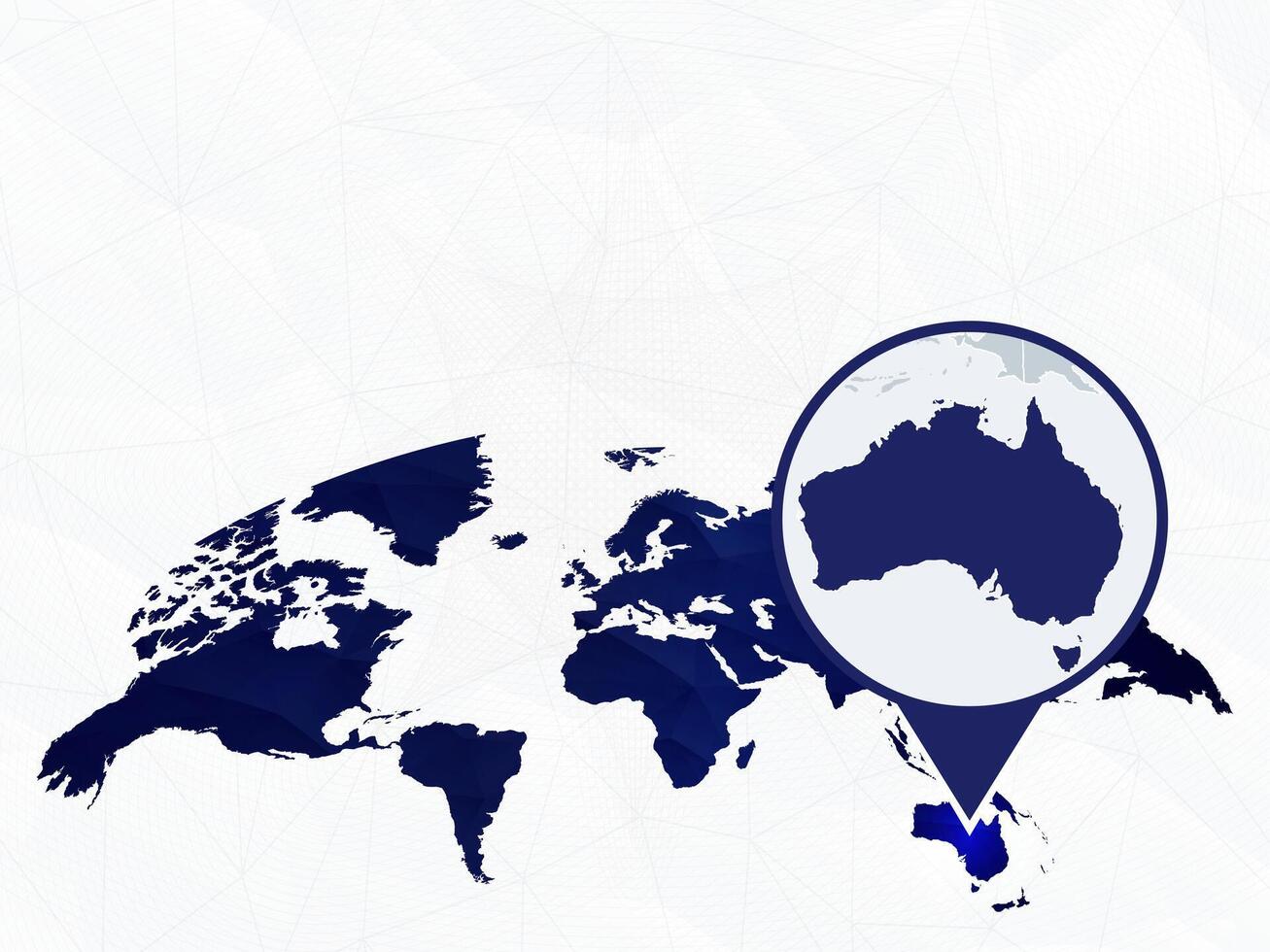 Australia detailed map highlighted on blue rounded World Map. vector