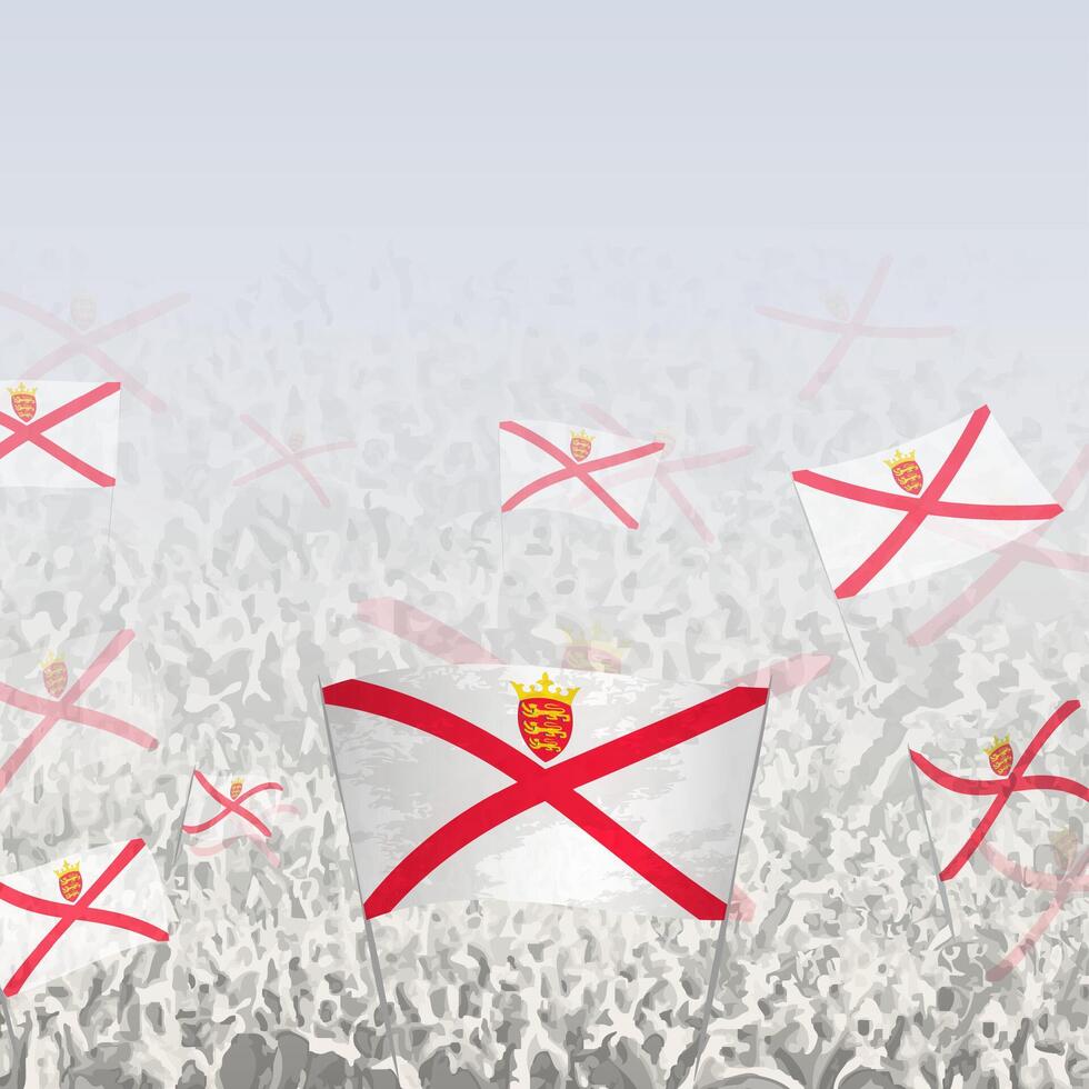 Crowd of people waving flag of Jersey square graphic for social media and news. vector
