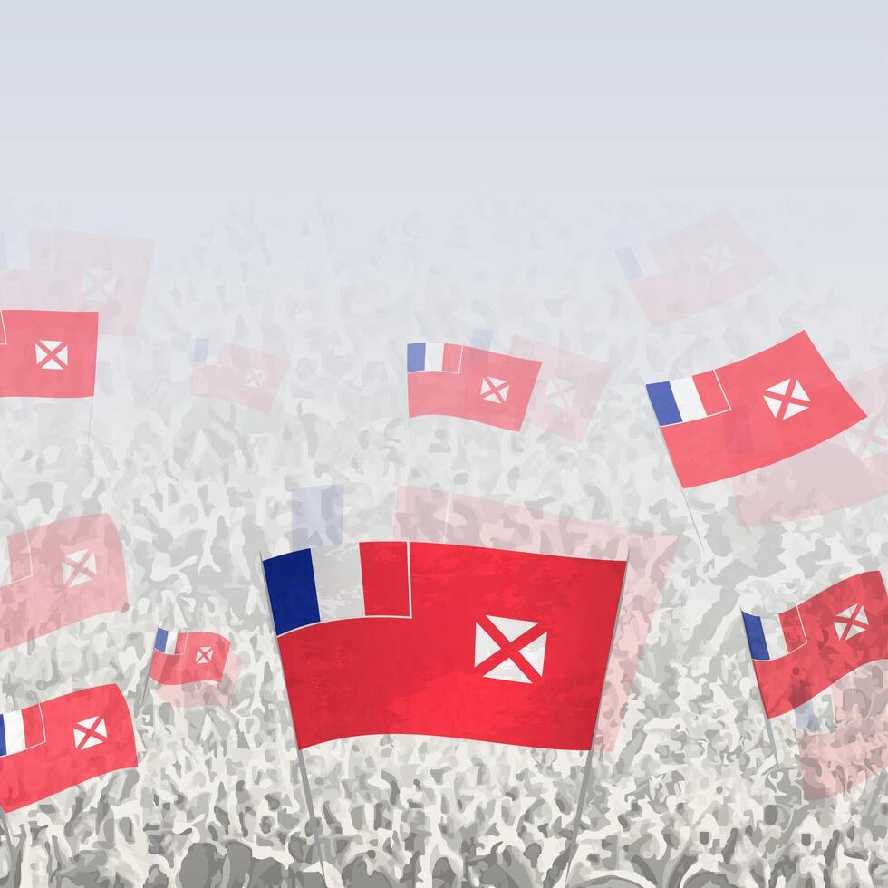 Crowd of people waving flag of Wallis and Futuna square graphic for social media and news. vector