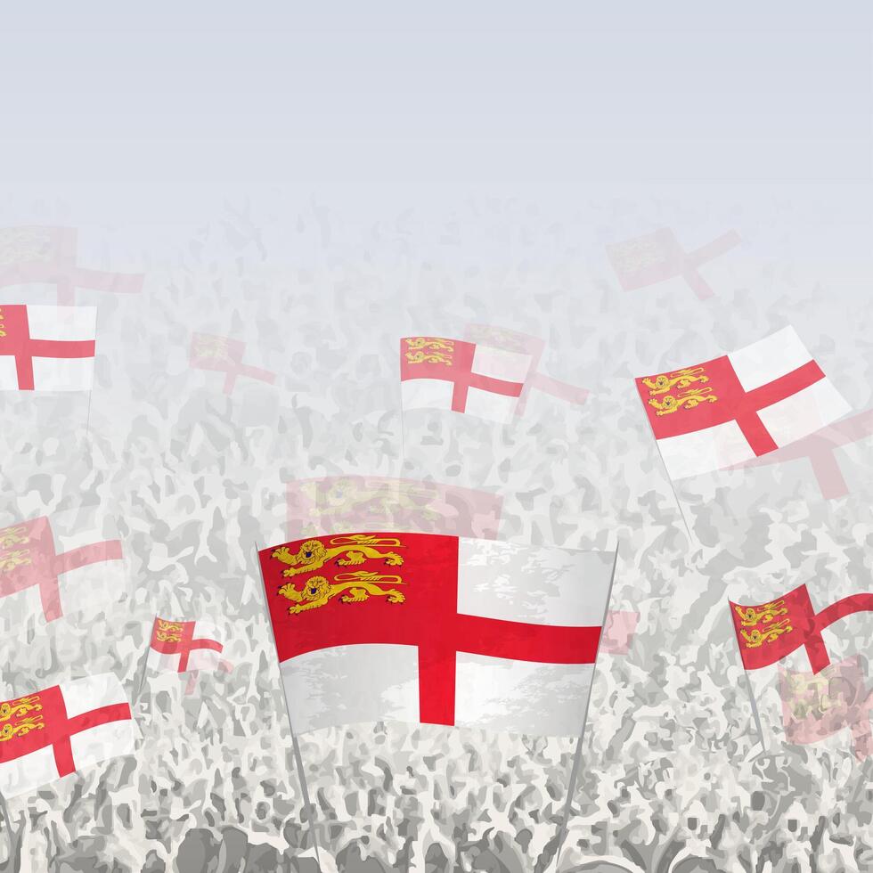 Crowd of people waving flag of Sark square graphic for social media and news. vector