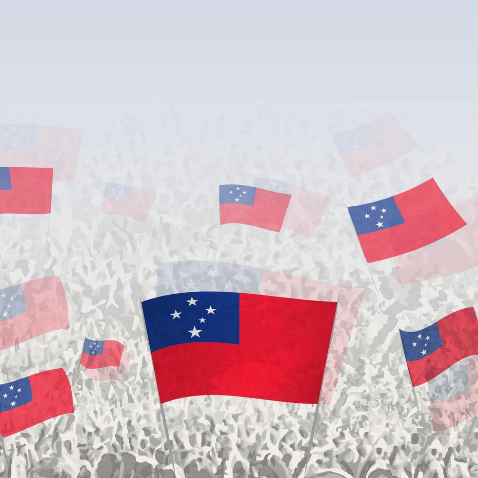 Crowd of people waving flag of Samoa square graphic for social media and news. vector