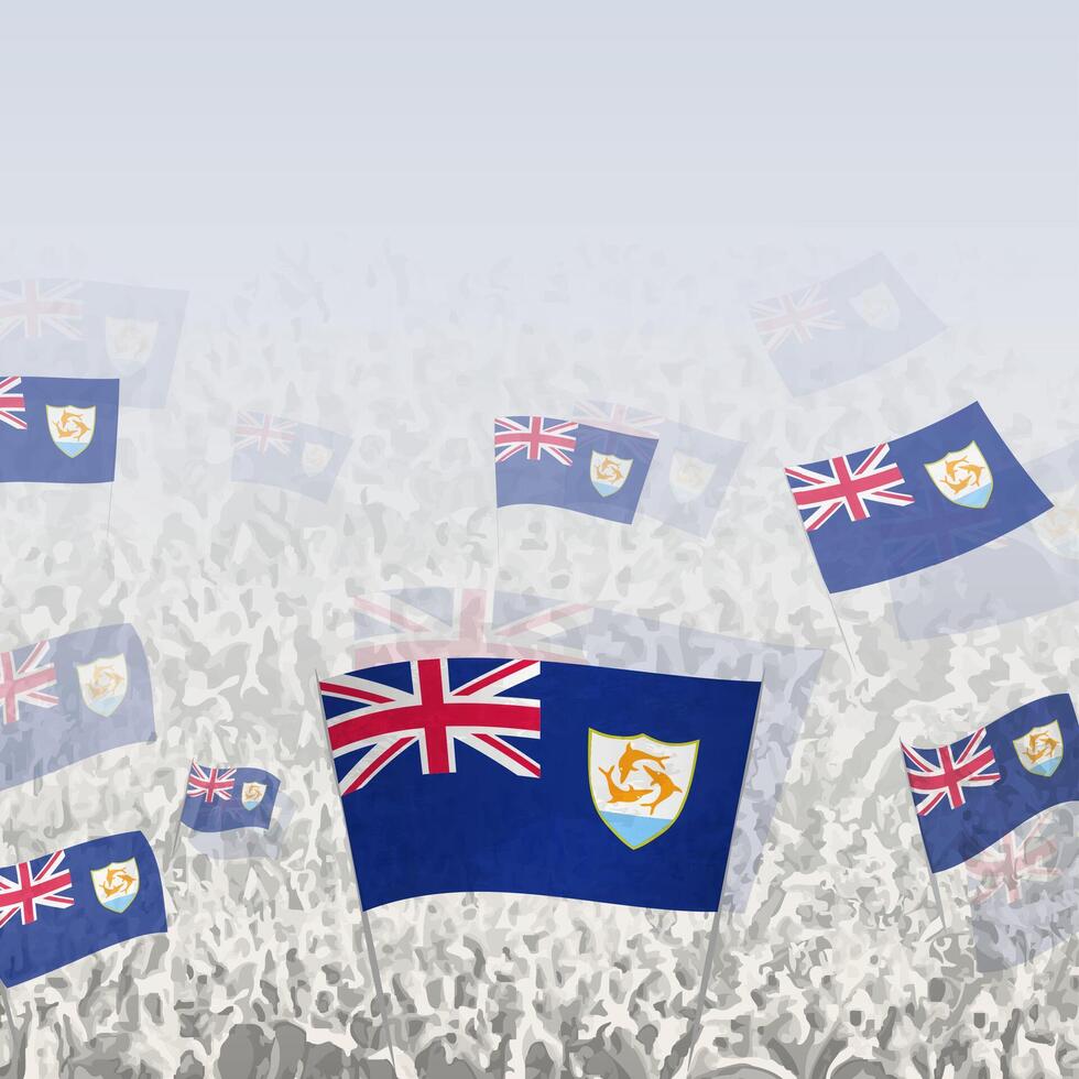Crowd of people waving flag of Anguilla square graphic for social media and news. vector