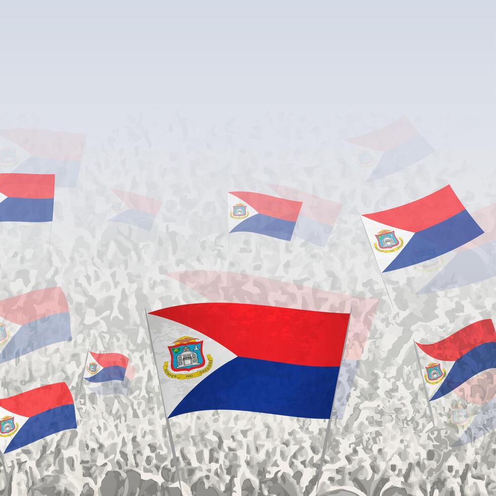 Crowd of people waving flag of Sint Maarten square graphic for social media and news. vector