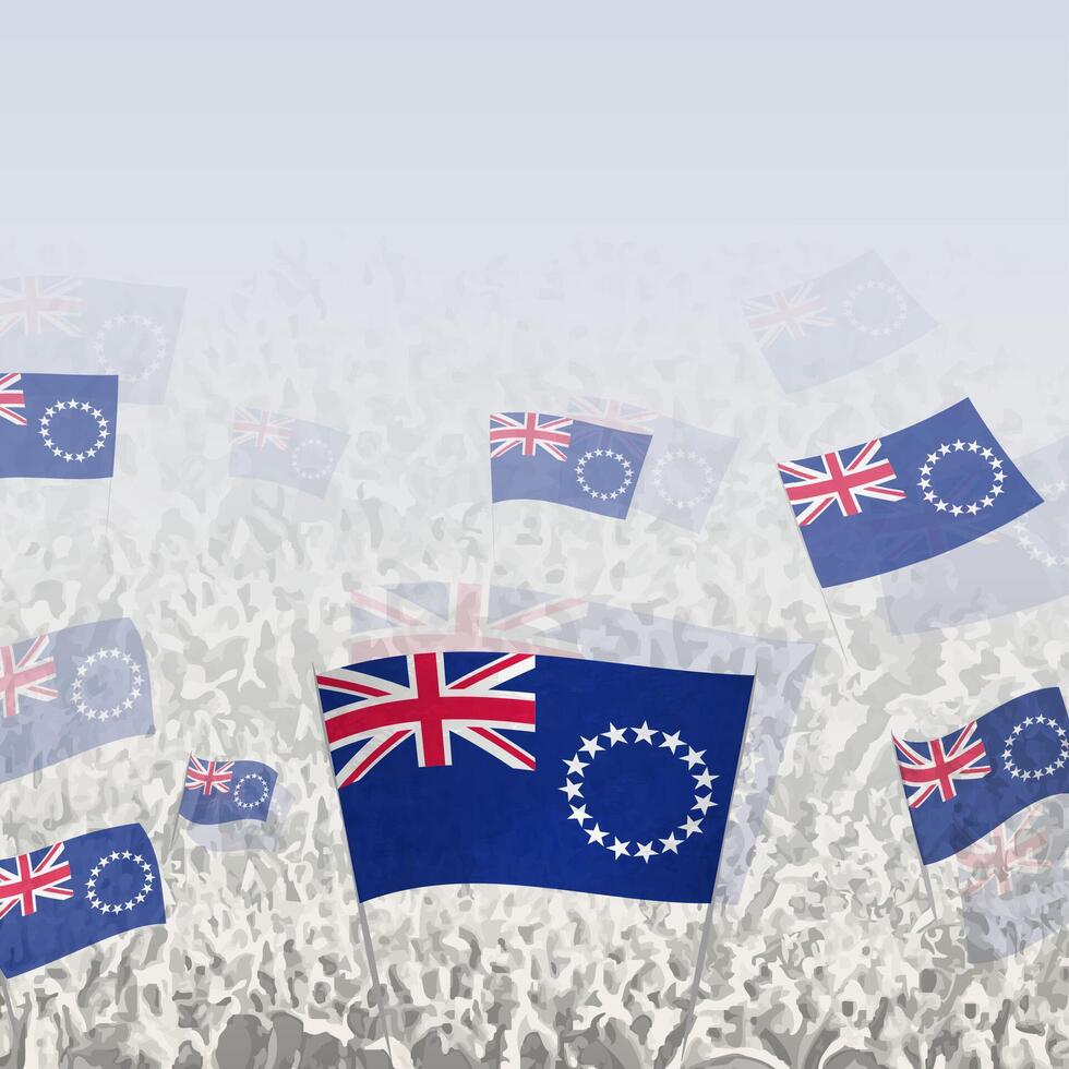 Crowd of people waving flag of Cook Islands square graphic for social media and news. vector