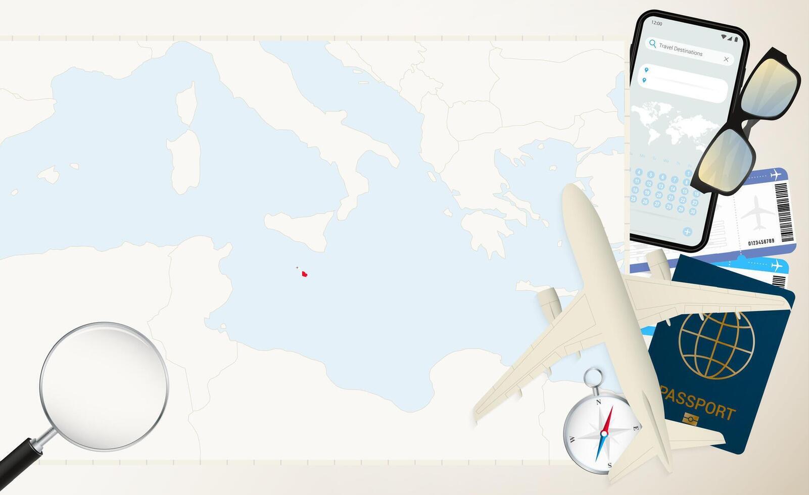 Malta map and flag, cargo plane on the detailed map of Malta with flag. vector