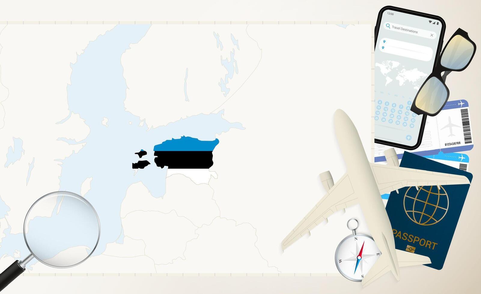Estonia map and flag, cargo plane on the detailed map of Estonia with flag. vector