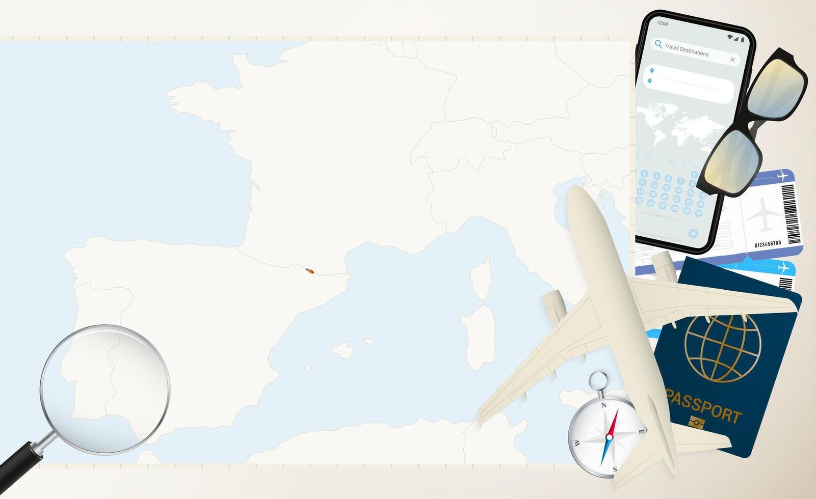 Andorra map and flag, cargo plane on the detailed map of Andorra with flag. vector