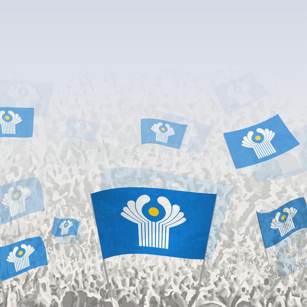 Crowd of people waving flag of CIS square graphic for social media and news. vector